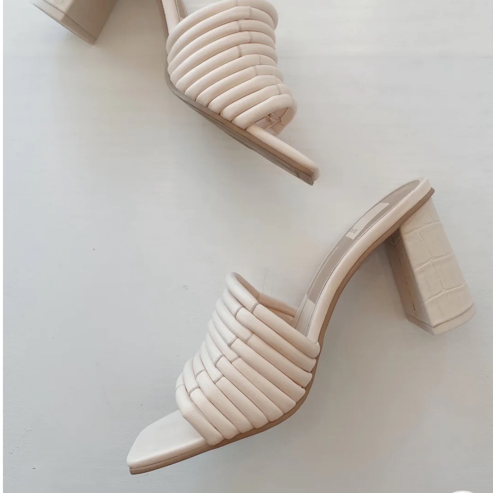 Dolce Vita Priana Mules Heels Square Toe Chunky Block 90's Cream Ivory Womens 10 - Picture 10 of 13